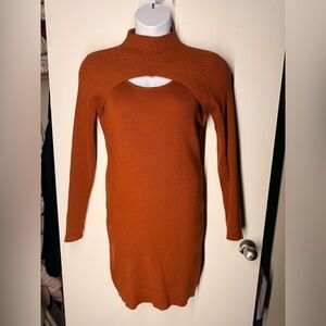 Rust Orange Cutout Sweater Dress